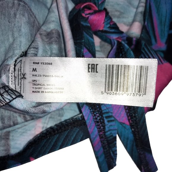 New NWT 4F Crop Top Shirt, Blue Pink Tropical Print Women's M, Floral, Hawaiian - Picture 8 of 12